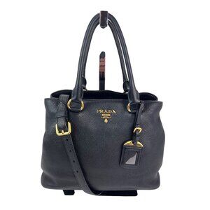 Prada Vitello Phenix Top Handle Black Leather Crossbody Bag